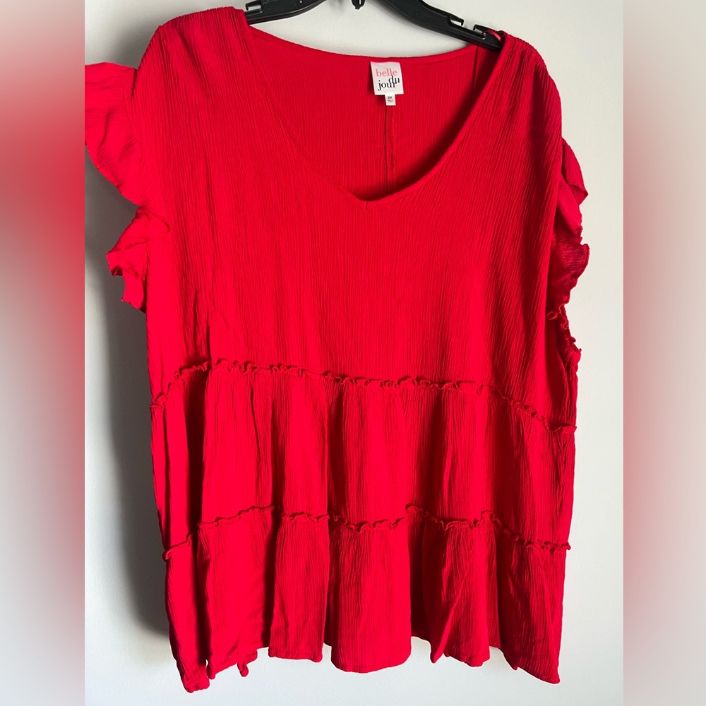 Bold & Beautiful Red Top with Cute “Fluttered” Sleeve - 2XL